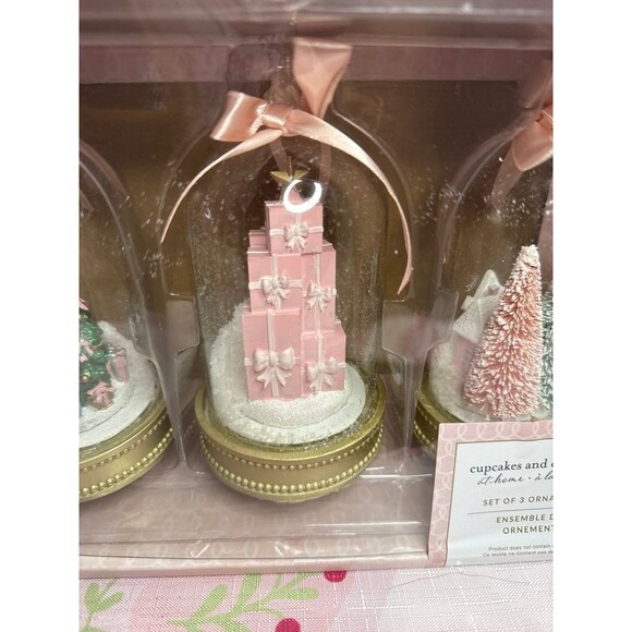 Cupcakes & Cashmere Pink Dome Ornament Set of 3 - Picture 3 of 5